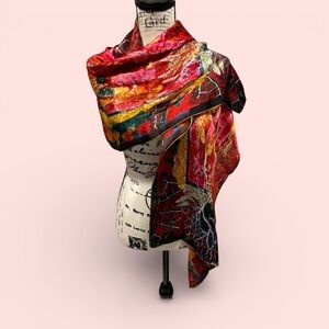 Lovely silk oversized scarf Van Gough watercolor flowy luxury look 17” x 60”